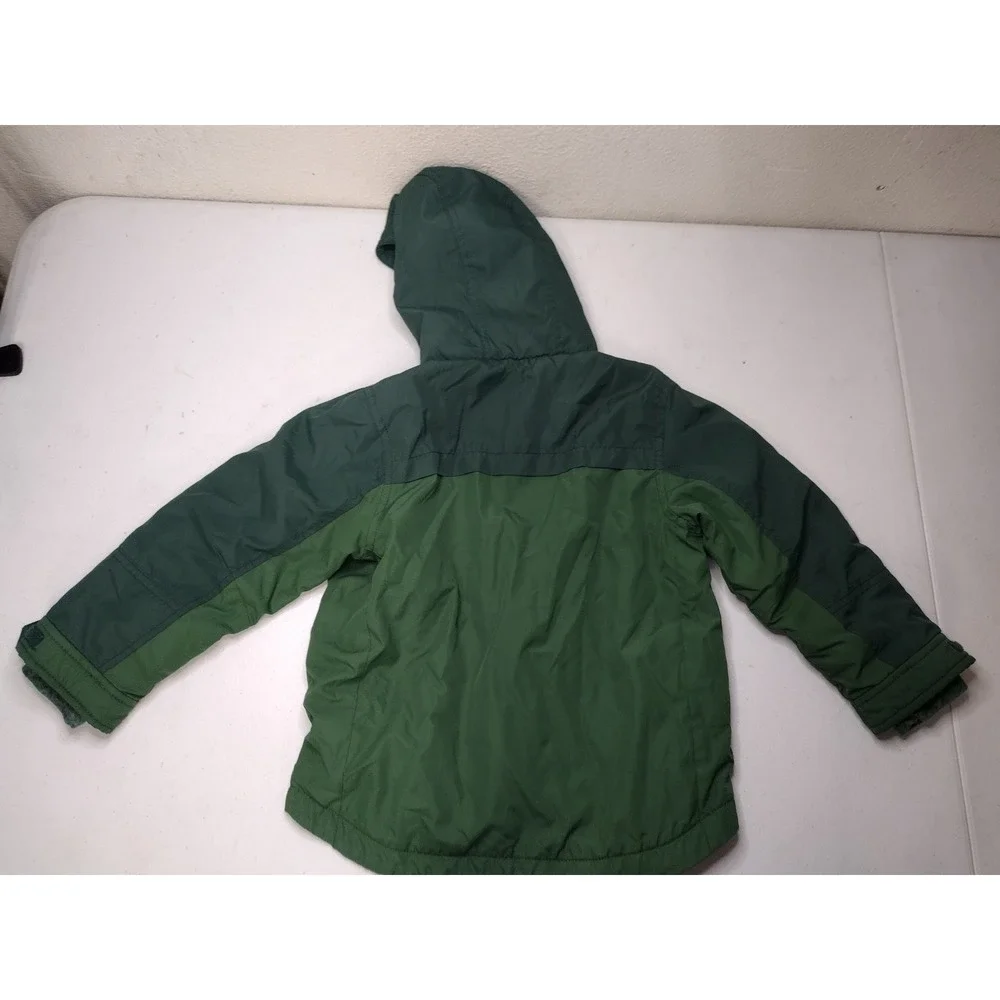 Carters Kids Adventure Bear Hooded Jacket Green Colorblock Fleece Lined Size 4